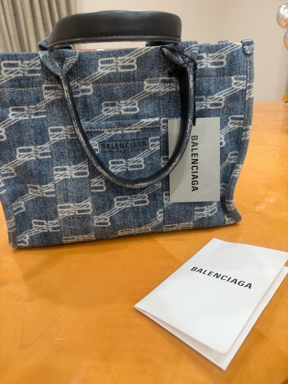 Balenciaga Denim Jacquard Mini Tote in Blue and White - Picture 4 of 4